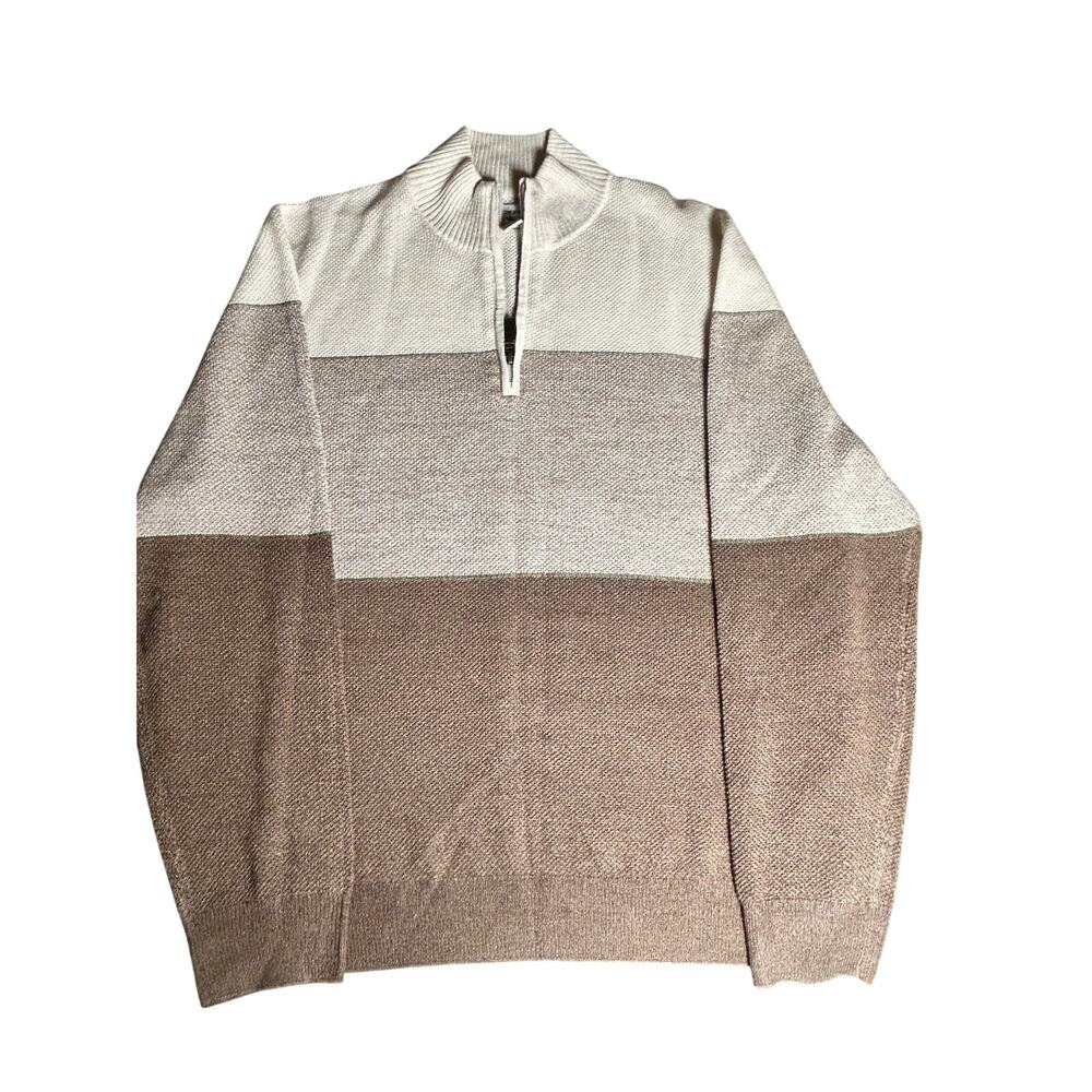 Dockers Mens Quarter Zip Sweater Colorblock Beige Brown Size LG Acrylic